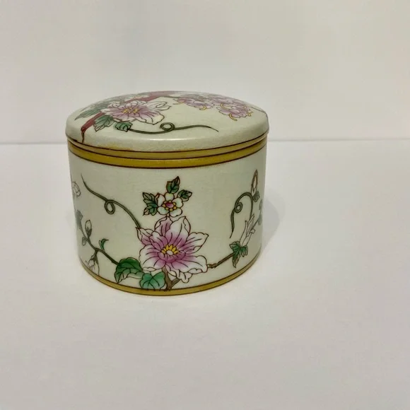 VTG Powder Trinket Jar Box With 2 Birds & Beautifully Colored Crackle Glaze - Picture 3 of 13